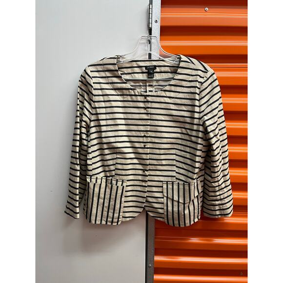J. Crew -  Light-Weight Striped Belted Jacket. White&Navy/ 6 - Picture 2 of 7